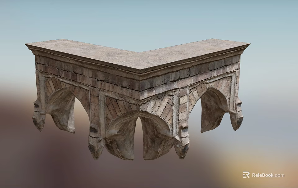 Stone Corner Structure With Arched Design And Decorative Architectural Details 3d model 