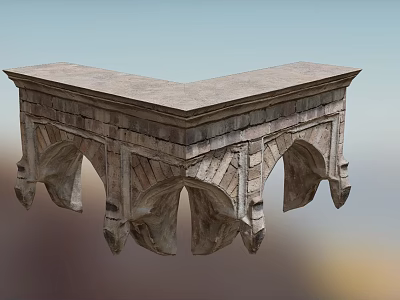 Stone Corner Structure With Arched Design And Decorative Architectural Details 3d model