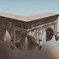 Stone Corner Structure With Arched Design And Decorative Architectural Details