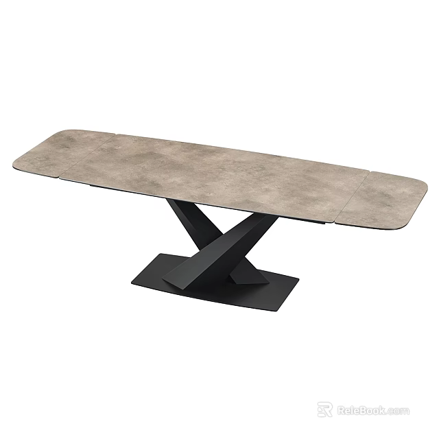 Modern Dining Table With Gray Concrete Top And Black Crossed Metal Base 3d model 