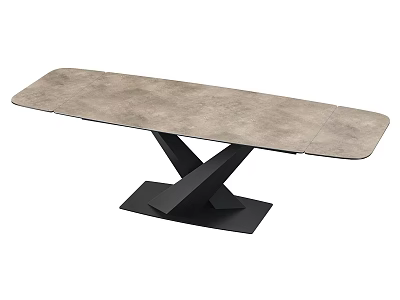 Modern Dining Table With Gray Concrete Top And Black Crossed Metal Base 3d model