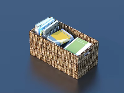 Woven Storage Basket Neatly Organizing Colorful Books In Modern Home Interior 3d model