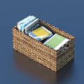 Woven Storage Basket Neatly Organizing Colorful Books In Modern Home Interior