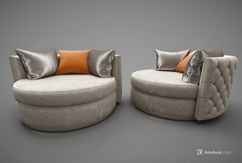 Modern Gray Single Sofa With Round Shape And Decorative Pillows 3d model