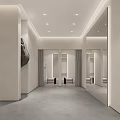 Modern Clothing Store With Open Layout White Display Racks Mannequins Mirrors Decorative Painting And Stones