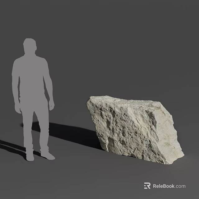 Human Silhouette Standing Next to Large Natural Rock on Neutral Background 3d model 