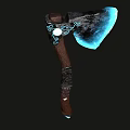 Glowing Blue Crystal Axe With Wooden Handle And Metallic Decorative Patterns 3d model