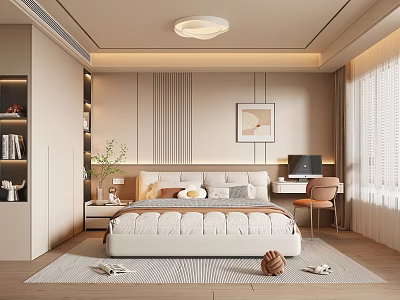 Modern Cozy Bedroom Interior Design With Comfortable Bed Nightstand And Wall Art 3d model