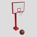 Red Basketball Hoop With White Backboard Rim Net And Brown Ball