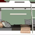 White Bunk Bed with Storage Drawers Stuffed Toys and Pillows in Light Green Room