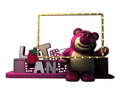 Lotso Bear In LOTSO LAND Scene With Golden Frame And Lights 3d model
