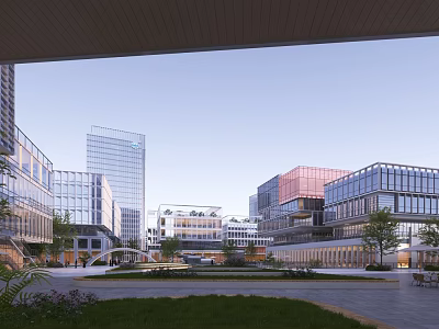 Modern Industrial Park With Contemporary Architecture Open Plaza And Green Spaces 3d model