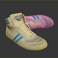 HI TEK Cream And Teal High Top Sneakers With Distressed Design And Classic Style
