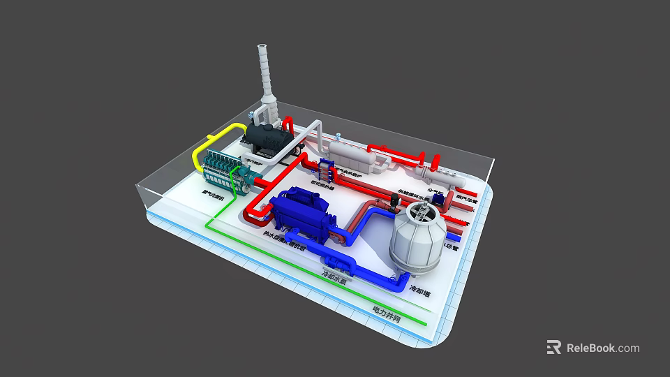 Industrial Equipment System Model Featuring Colored Pipes Control Panel Pump And Tank 3d model 