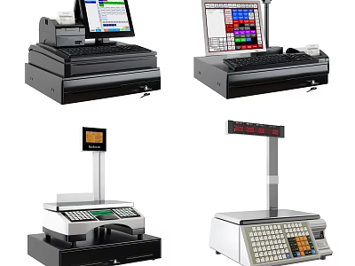 Commercial Equipment Cash Registers Electronic Scales With Screens Keyboards And Displays 3d model