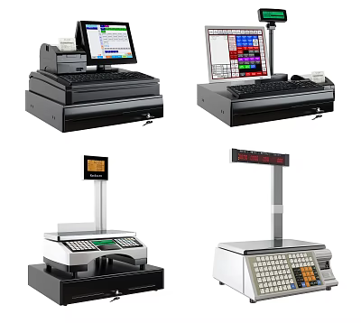 Commercial Equipment Cash Registers Electronic Scales With Screens Keyboards And Displays 3d model