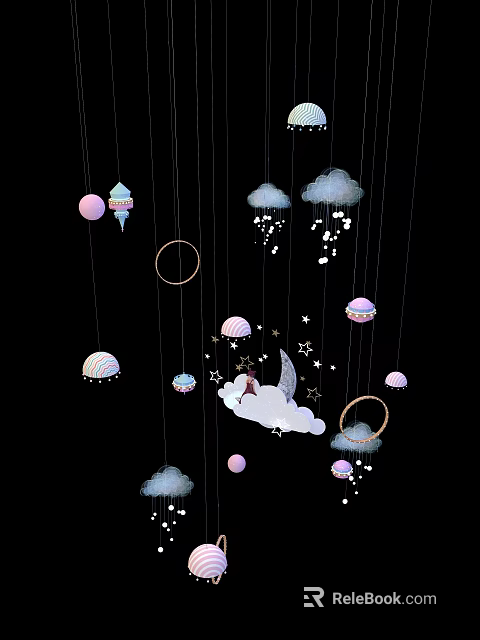Hanging Cloud Star Moon Balloon Decorations For Children's Room Space Theme 3d model 