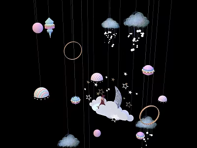 Hanging Cloud Star Moon Balloon Decorations For Children's Room Space Theme 3d model