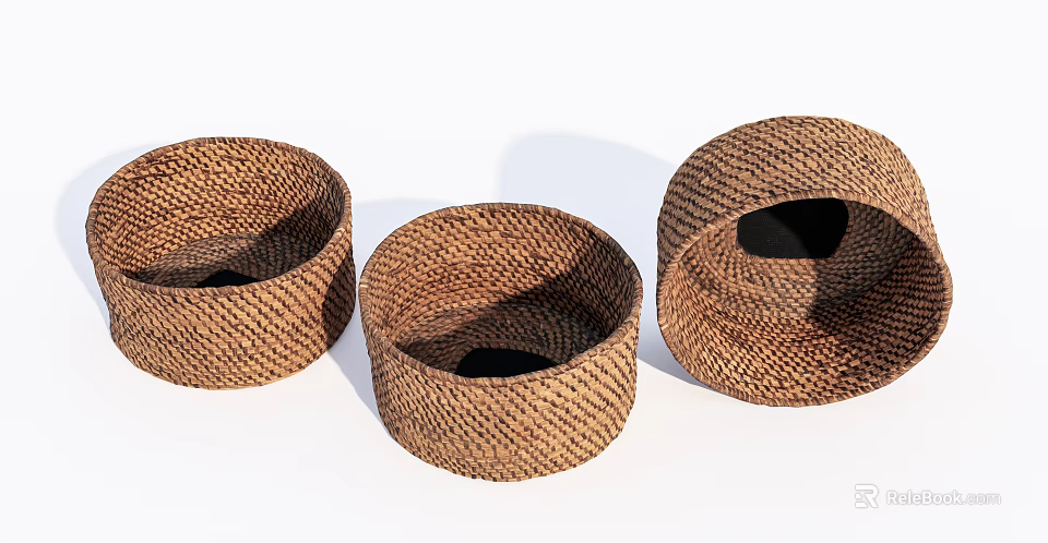 Woven Brown Round Storage Baskets Set for Home Organizing and Decor 3d model