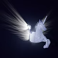 Unique Unicorn Shaped Wall Lamp With Wireframe Design And Radiant Light Rays In Dark Background