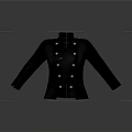 Black Double Breasted Jacket with Metal Buttons Stand Collar and Shoulder Details