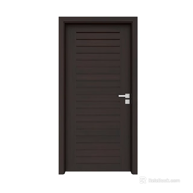 Dark Brown Swing Door With Vertical Slats And Silver Handle Design 3d model