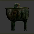 Ancient Bronze Ding Vessel With Three Legs Two Handles And Intricate Patterns 3d model
