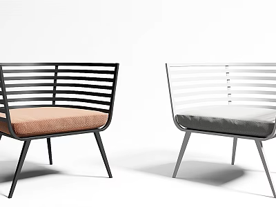 Modern Leisure Chairs with Black White Metal Frame Striped Backrest and Brown Grey Cushions 3d model