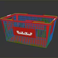 Red Plastic Shopping Basket with White Handles for Daily Household Shopping Use