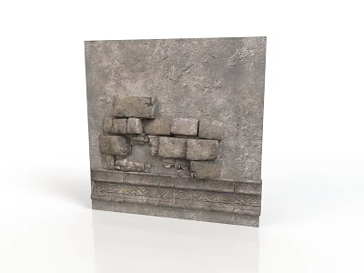 Gray Stone Wall Architecture With Square Blocks And Decorative Base Details 3d model
