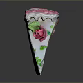 Delicious Layered Cake Slice With White Cream Pink Flower And Green Decorations