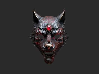 Wolf Head Pendant with Red Gemstone and Intricate Carved Details Decorative Ornament for Home Decor 3d model