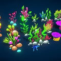 Vibrant Underwater Marine Plants Displaying Various Shapes Colorful Hues And Decorative Stones