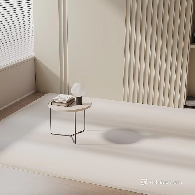 Modern Round Side Table With Metal Frame Books And Globe Lamp In Minimal Room 3d model 