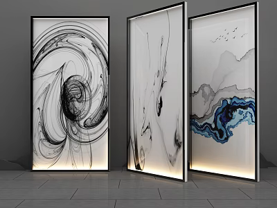 Modern Decorative Partition With Artistic Black White And Blue Patterns For Interior Design 3d model