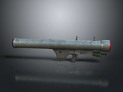 Metallic Rocket Launcher With Long Cylindrical Body Aiming Device Support Bracket And Silver Gray Finish 3d model