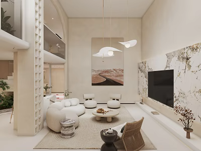 Modern Basement Interior Design With Sofa Rug TV Artwork And Soft Lighting 3d model