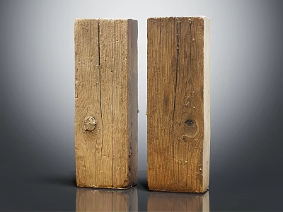 Natural Wooden Blocks Featuring Authentic Texture and Knots Arranged Side by Side on Reflective Surface 3d model