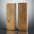 Natural Wooden Blocks Featuring Authentic Texture and Knots Arranged Side by Side on Reflective Surface 3d model