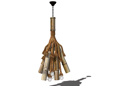 Handmade Natural Style Chandelier with Bamboo Tubes Jute Rope and White Beads 3d model