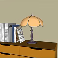 Vintage Table Lamp With Classic Design On Wooden Shelf Beside Books And Soft Light
