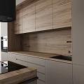 Sleek Modern Kitchen Interior With Wooden Backsplash Black Range Hood And Cabinets