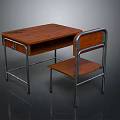 Wooden Desk and Chair Set with Metal Frame and Wooden Surface and Drawer