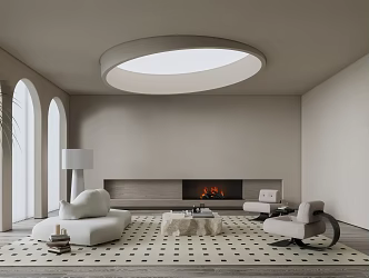 Living Room Combination Sofa Fireplace Floor Lamp Carpet Green Plant Ornaments Single Chair 3d model