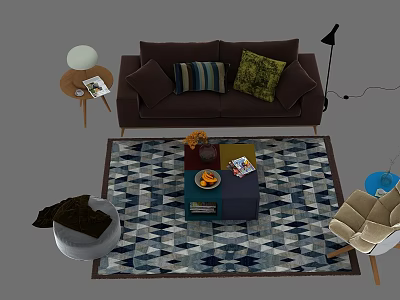Simple Soft Bag Sofa Coffee Table Combination Leisure Chair Floor Lamp 3d model