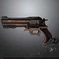 Ornate Copper And Silver Revolver With Wooden Grip And Reflective Surface Design