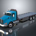Modern Blue Flatbed Truck With Extended Flat Platform And Multiple Wheels 3d model