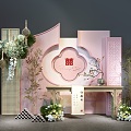 Wedding Photo Meichen Sign-in Welcome Area New Chinese Style Return Banquet Handover Desk Pink Floriculture Niche Wedding Window Chinese Style Nanyang Style 3d model