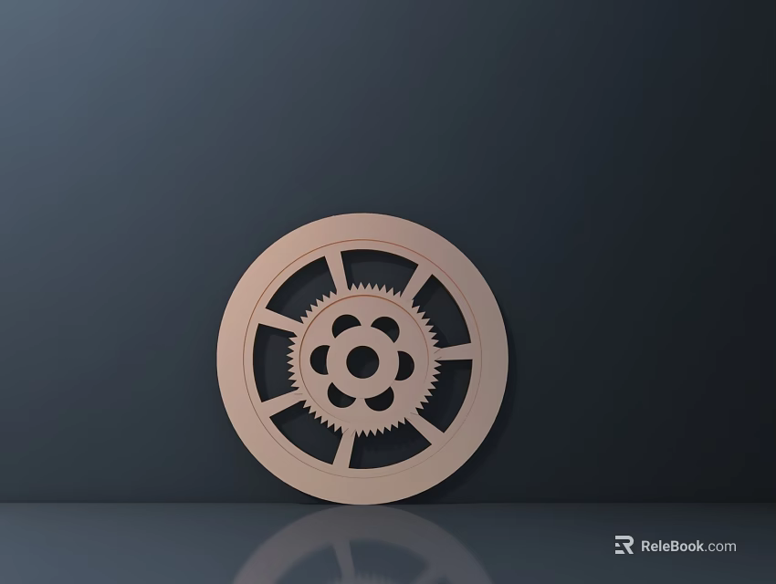 Circular Wooden Gear Wall Decor with Layered Gear Design on Dark Background 3d model 