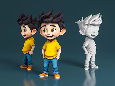 Game Movie Character Cute Cartoon Boy With Yellow Shirt Blue Pants Three Versions 3d model